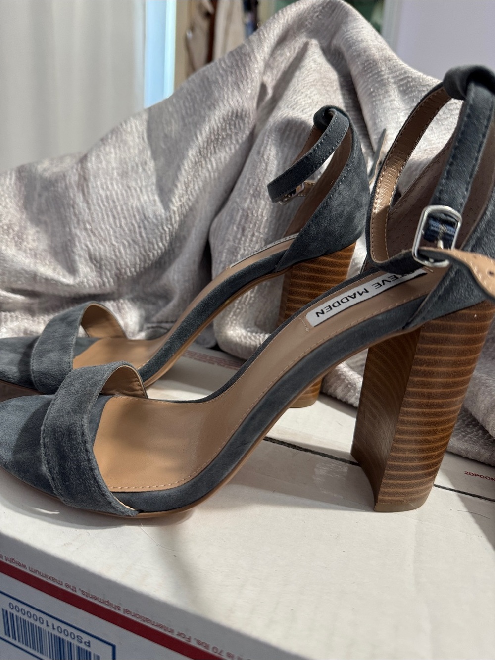 Steve Madden Carrson Blue Suede Ankle-Strap Block Heels - Picture 2 of 6